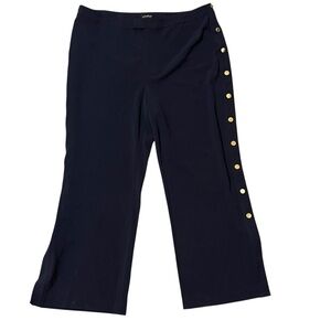Ashro Navy Wide-Leg Pants with Gold Buttons